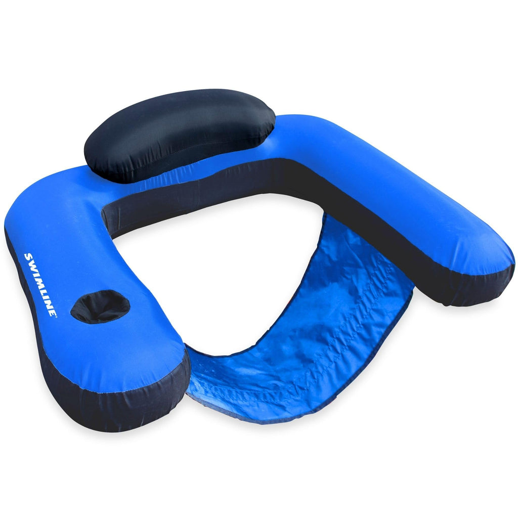 Fabric Covered Inflatable Pool Lounger with Cup Holder N41705