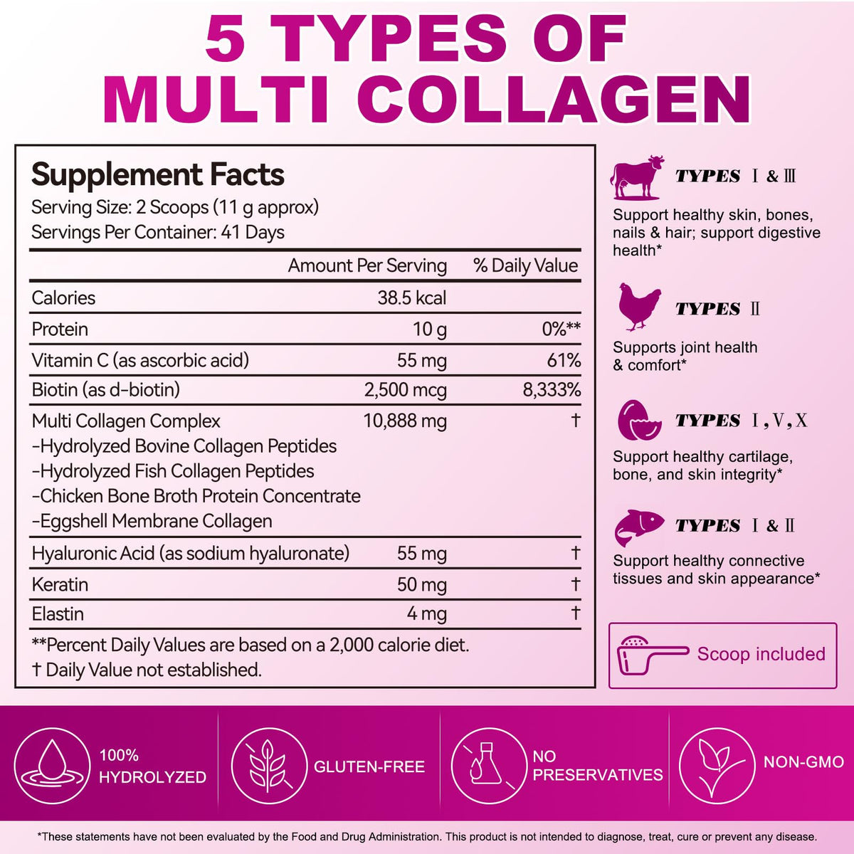 Unflavored Hydrolyzed Collagen Peptides Powder 16 oz B326
