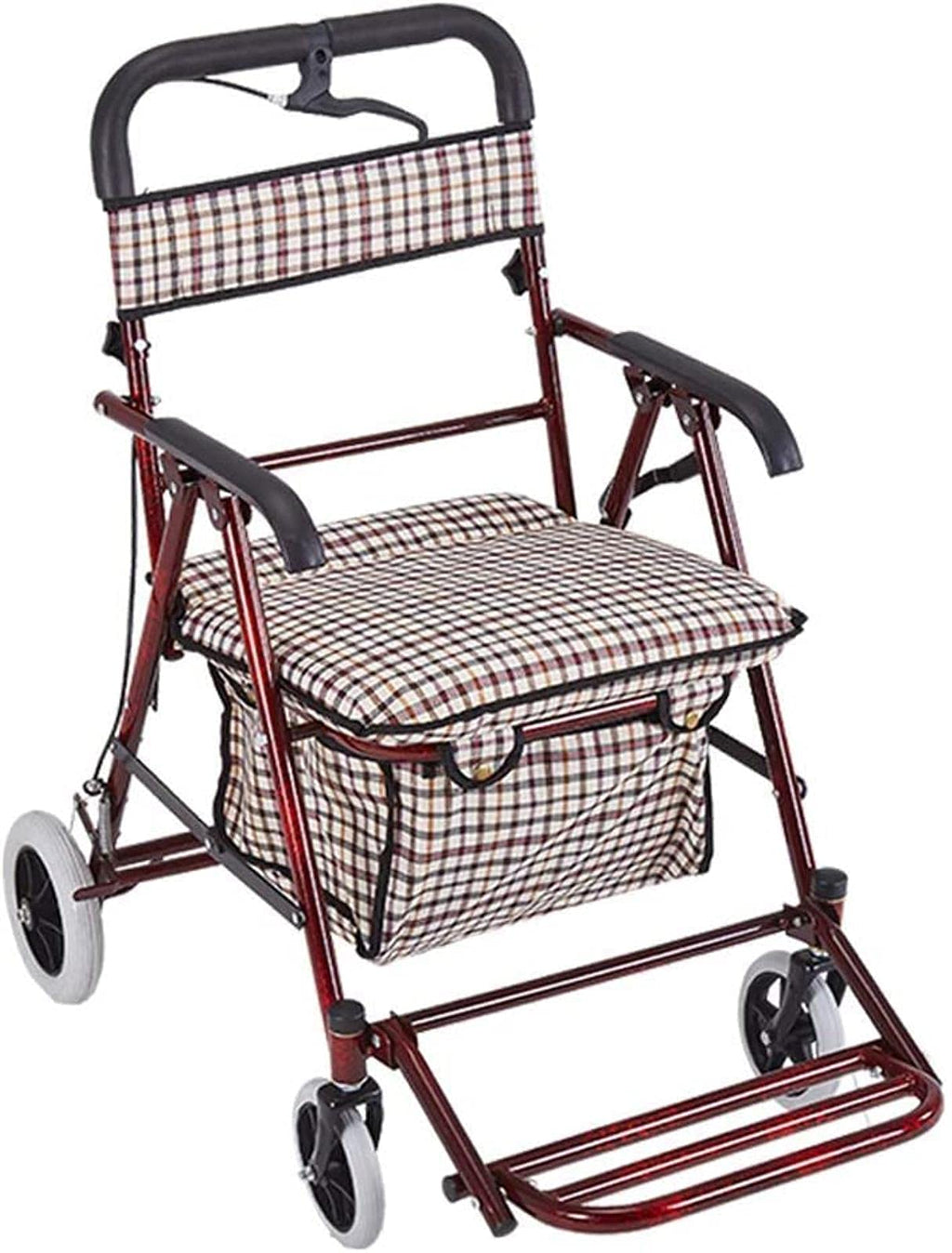 Rollator Walker Shopping Trolley with Seat Pedal Side Brake Red C67858