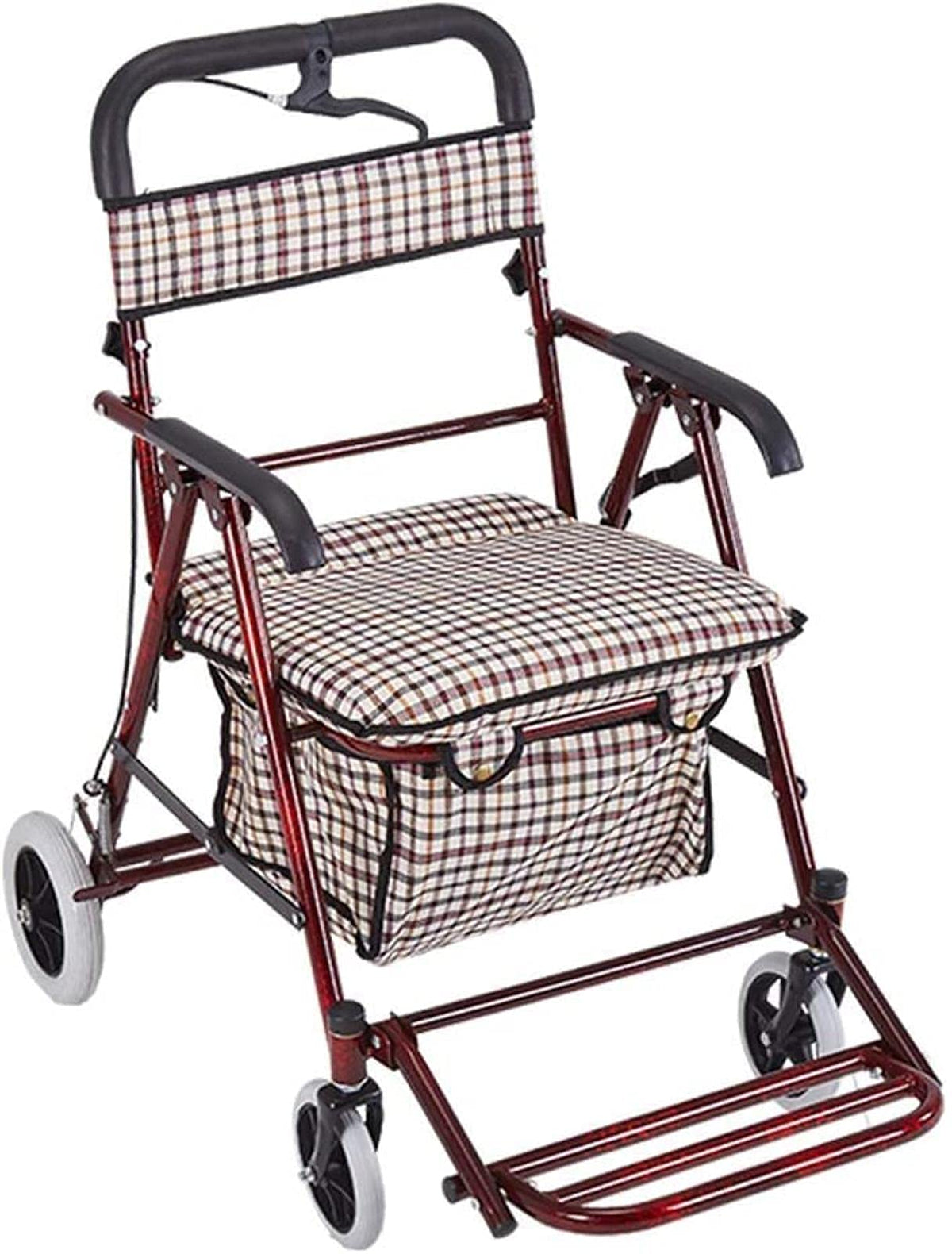 Rollator Walker Shopping Trolley with Seat Pedal Side Brake Red C67858