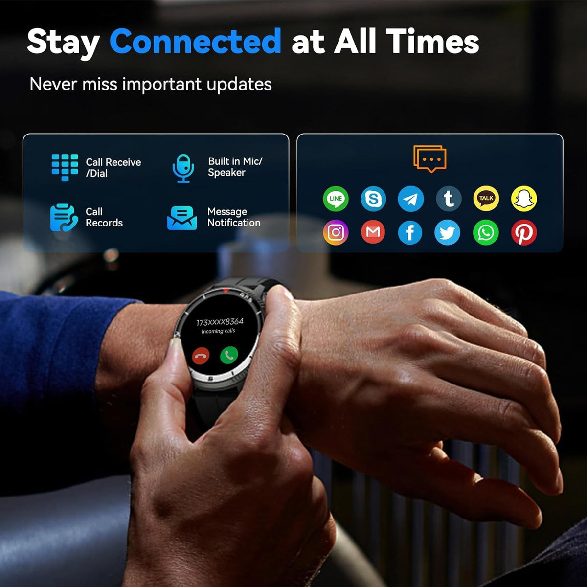Black GPS Smartwatch with Heart Rate Monitor Y155709