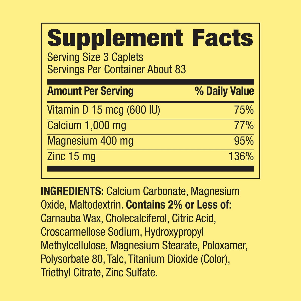 Calcium Magnesium Zinc with D3 Caplets 250ct Y608