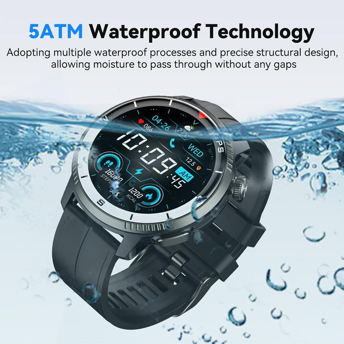 Black GPS Smartwatch with Heart Rate Monitor Y155709