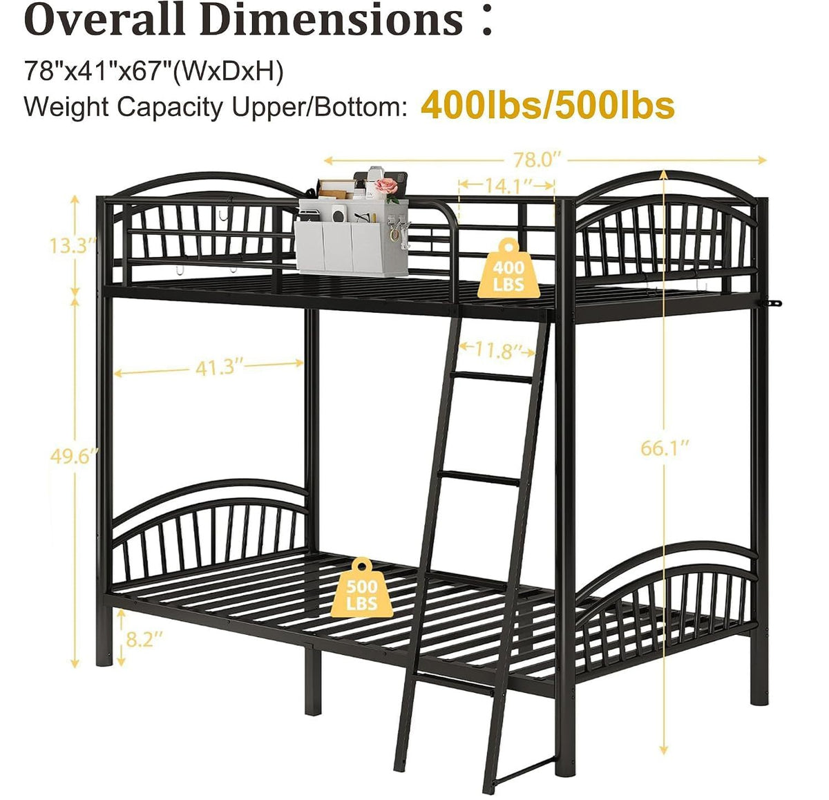 Twin Over Twin Metal Bunk Bed with Ladder X5734