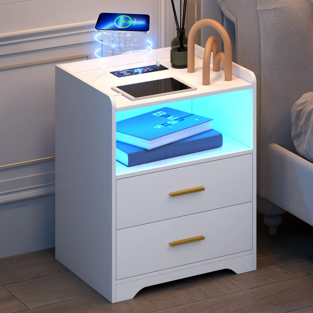 White Nightstand with Charging Station H11976