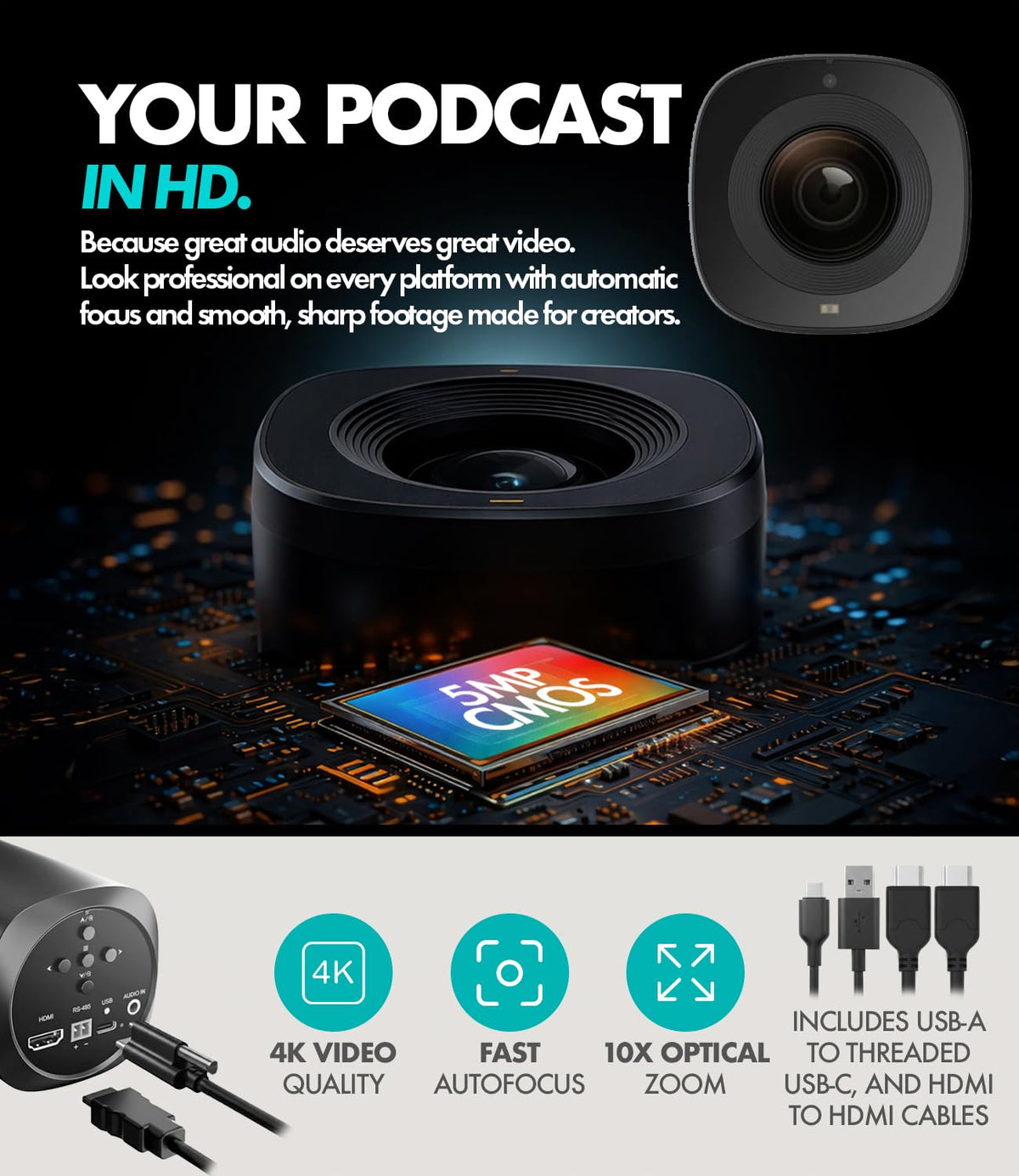 USB Audio Interface 2 XLR Dynamic Microphones 2 4K UHD Cameras Podcast Equipment Bundle K350