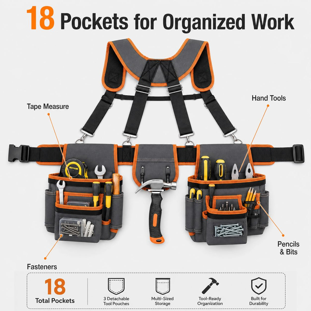 Heavy Duty Magnetic Tool Belt with Suspenders R2920