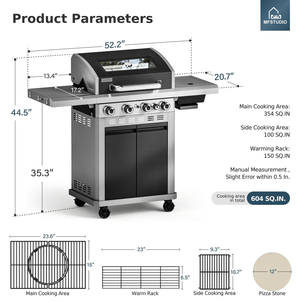 4 Burner Gas Grill with Infrared Side Burner Y383175