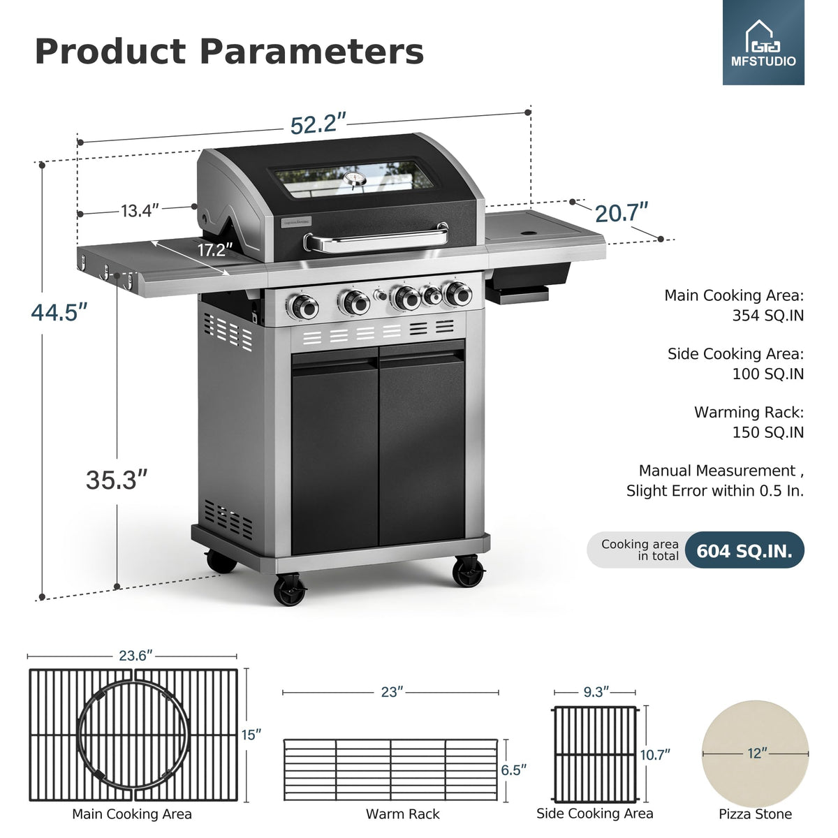 4 Burner Gas Grill with Infrared Side Burner Y383175
