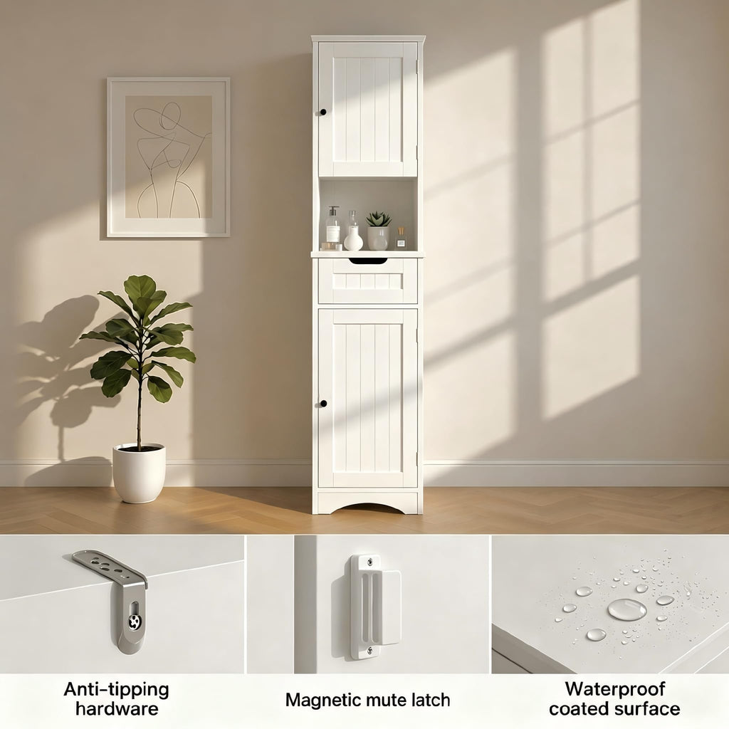 67” H Tall White Bathroom Storage Cabinet Z91749