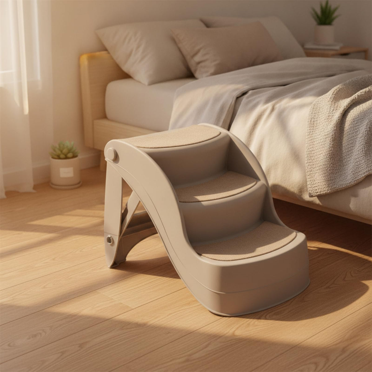 Three Step Pet Stairs with Non Slip Pads Lightweight PP Build Y558459