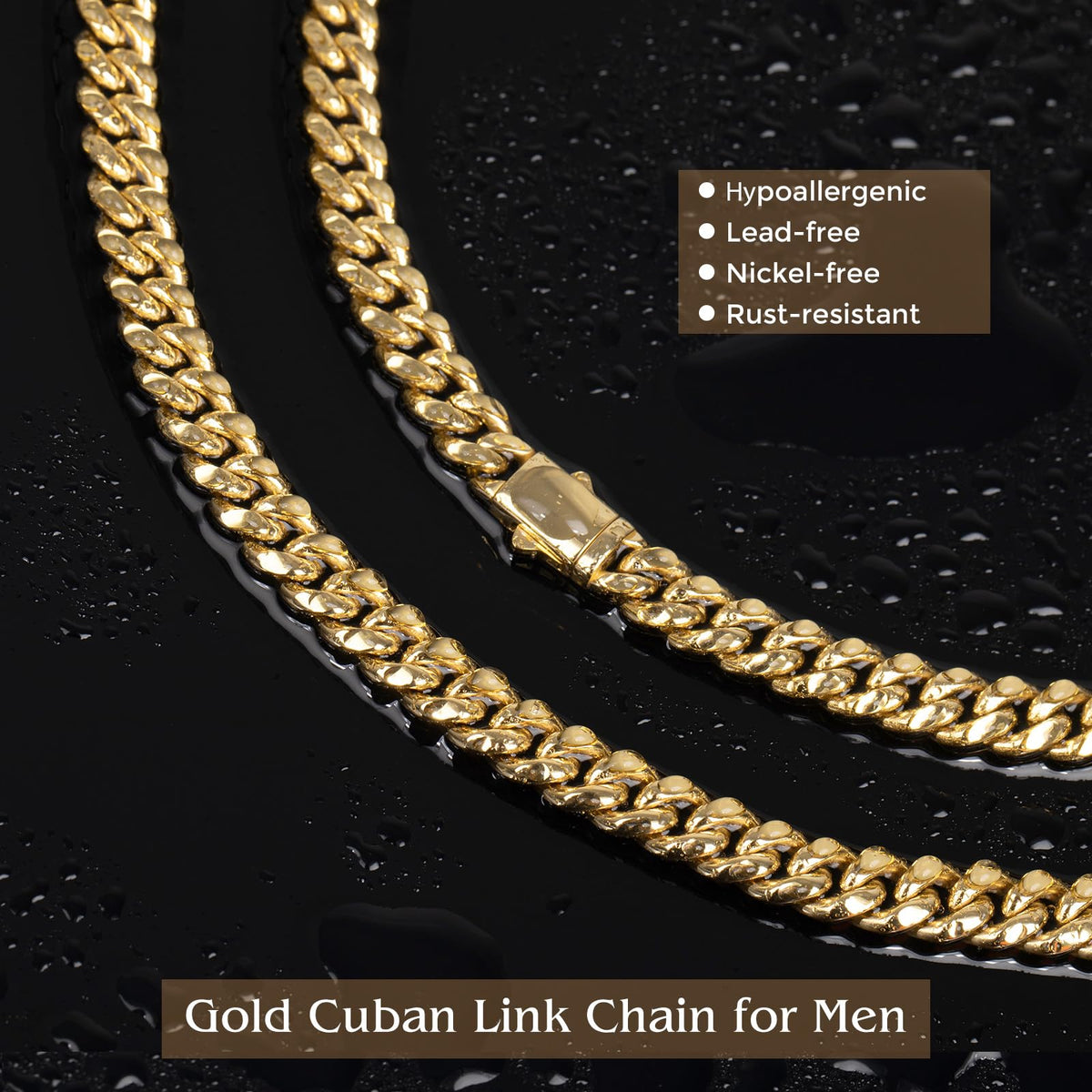 Gold Cuban Link Chain 316L Stainless Steel Necklace 20/22/24 Inches C94085