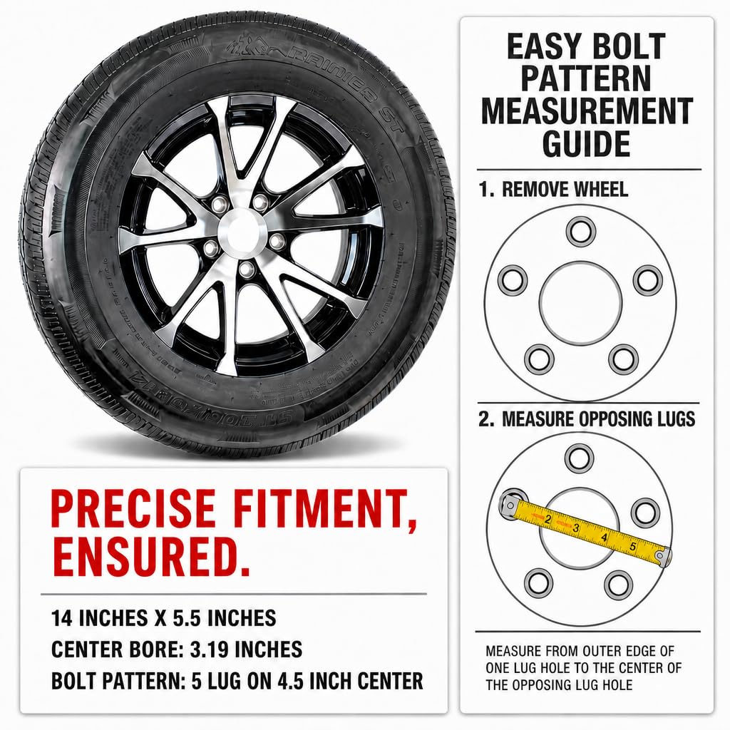 2-Pack Trailer Tire Rim Assembly 4.80-12 12 5 Lug Silver K810
