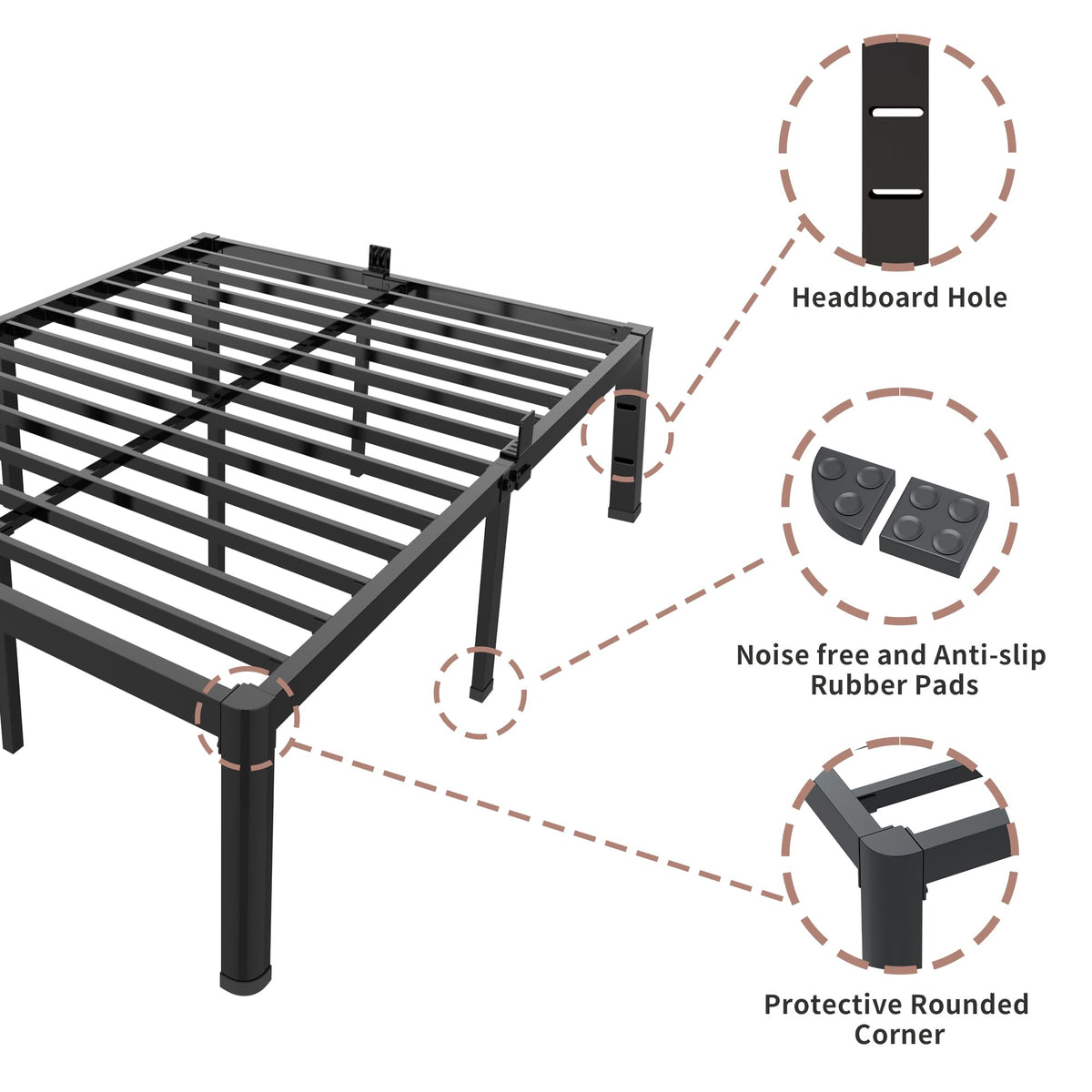 18 Inch Queen Bed Frame with Rounded Corner M8269