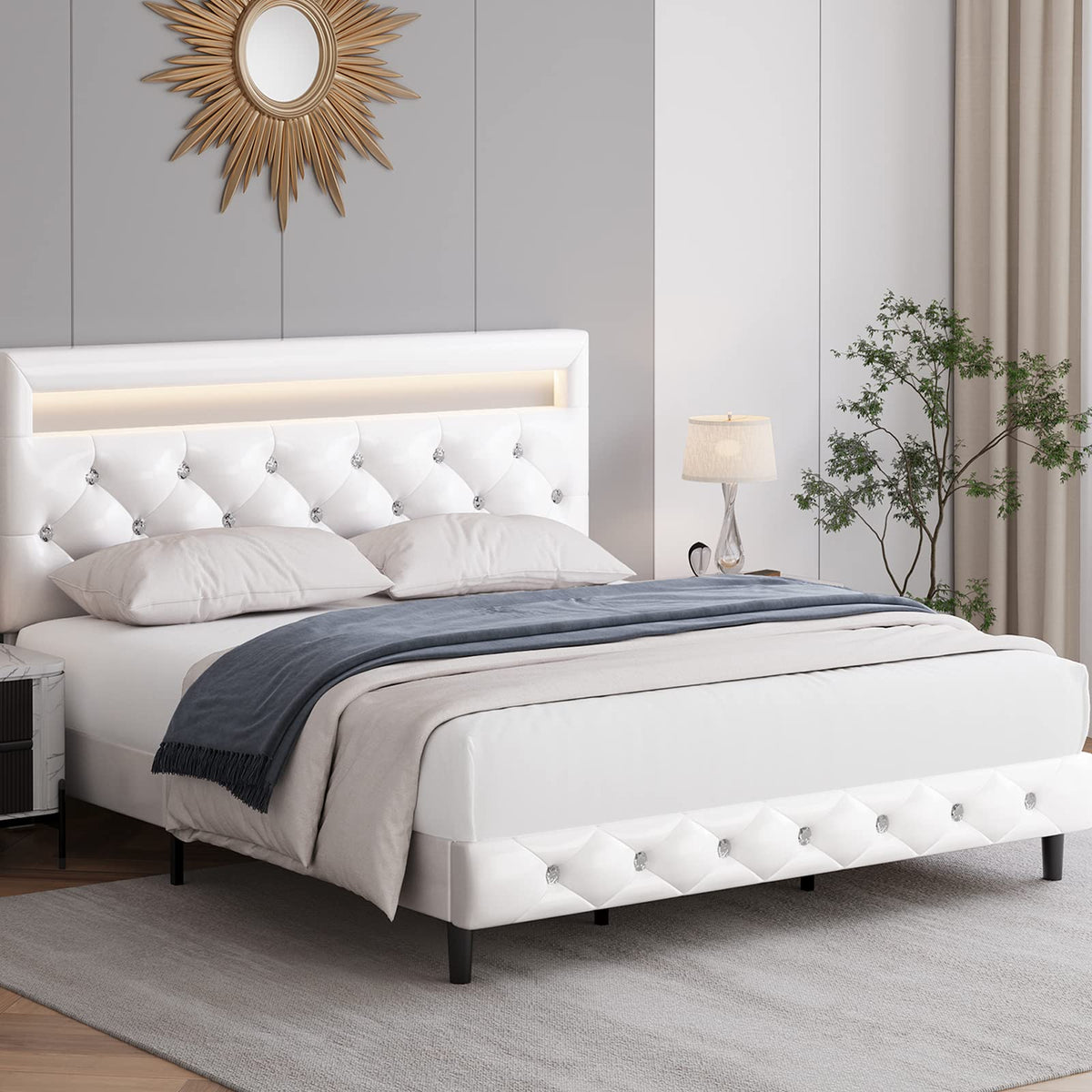 White Faux Leather Upholstered Full Size Platform Bed Frame N644289