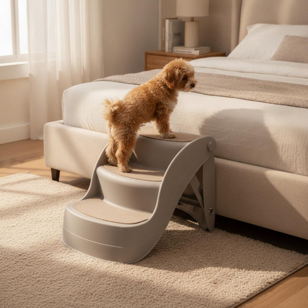 Three Step Pet Stairs with Non Slip Pads Lightweight PP Build Y558459