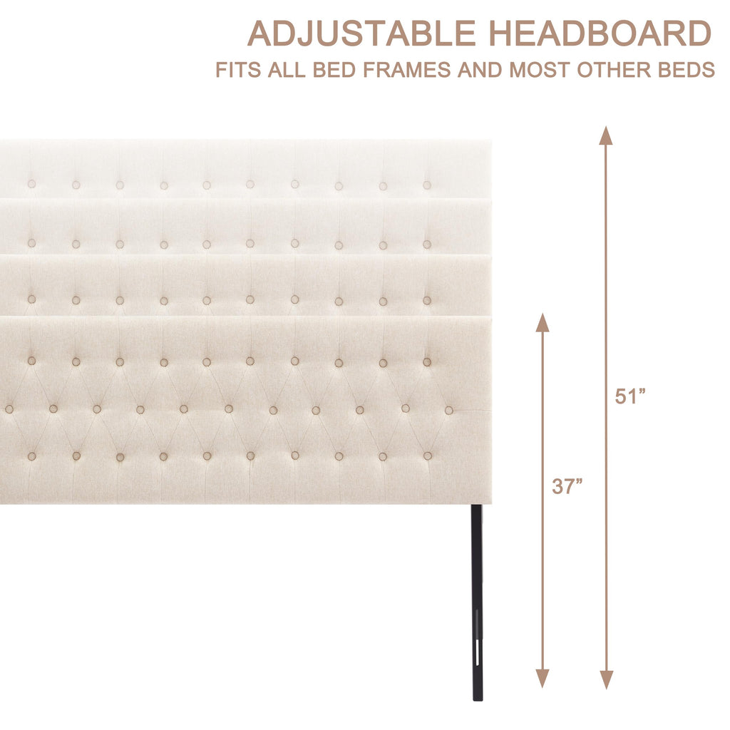 Beige Tufted Upholstered Queen Size Headboard C4414