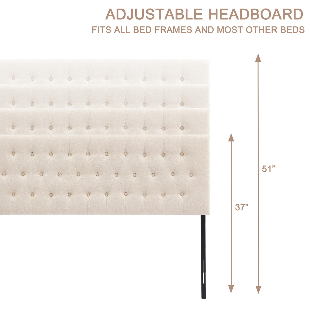 Beige Tufted Upholstered Queen Size Headboard C4414