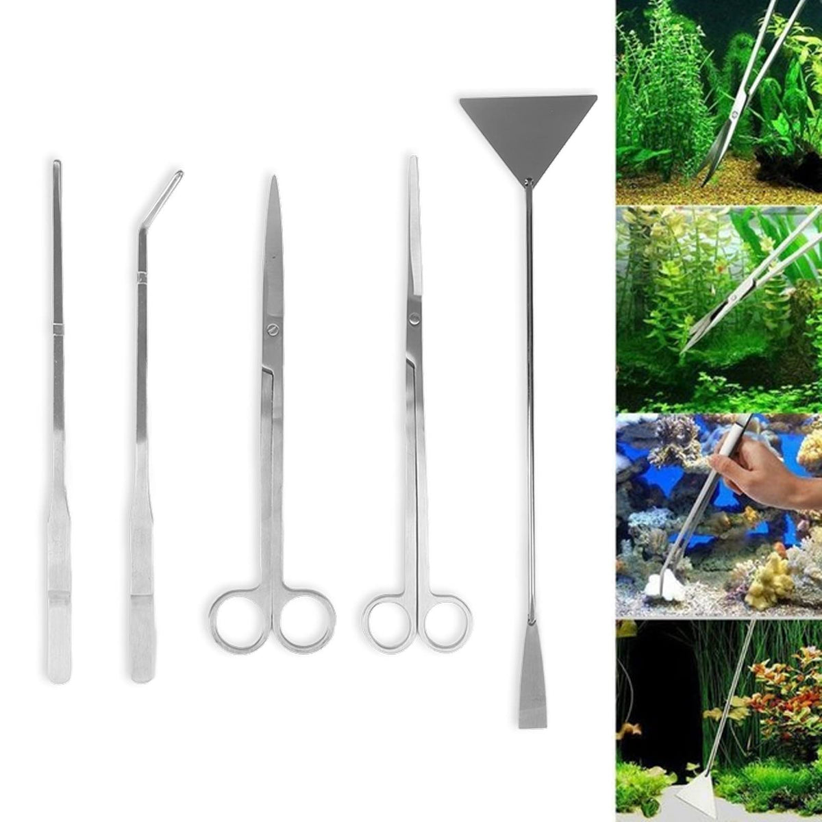 Aquarium Scissors and 5 in 1 Aquascaping Kit Stainless Steel 5 Piece Set K392