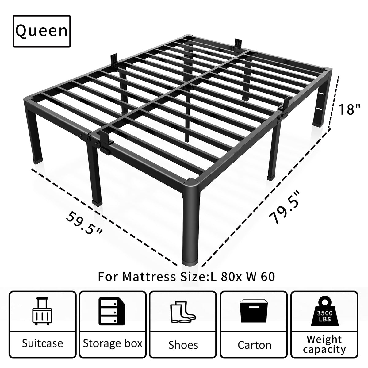 18 Inch Queen Bed Frame with Rounded Corner M8269