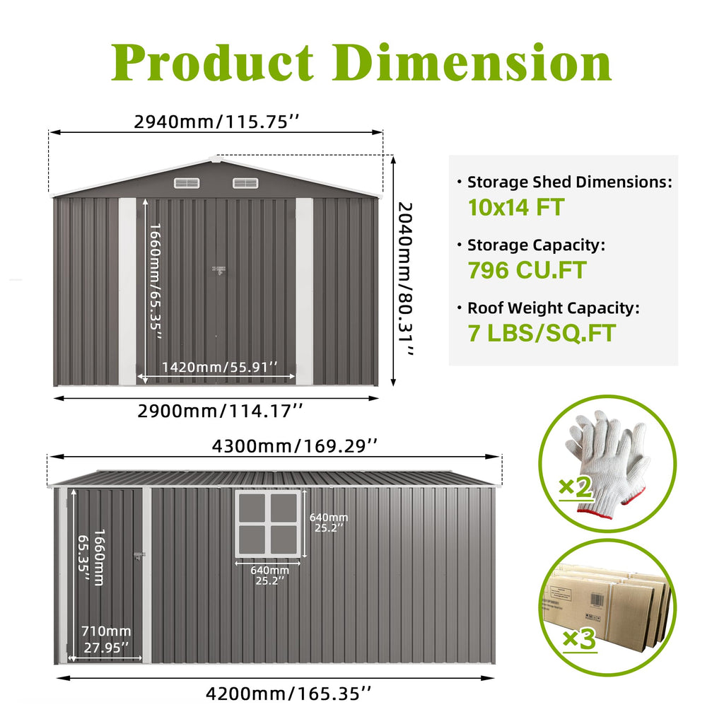 10x14 FT Outdoor Metal Storage Shed M437041
