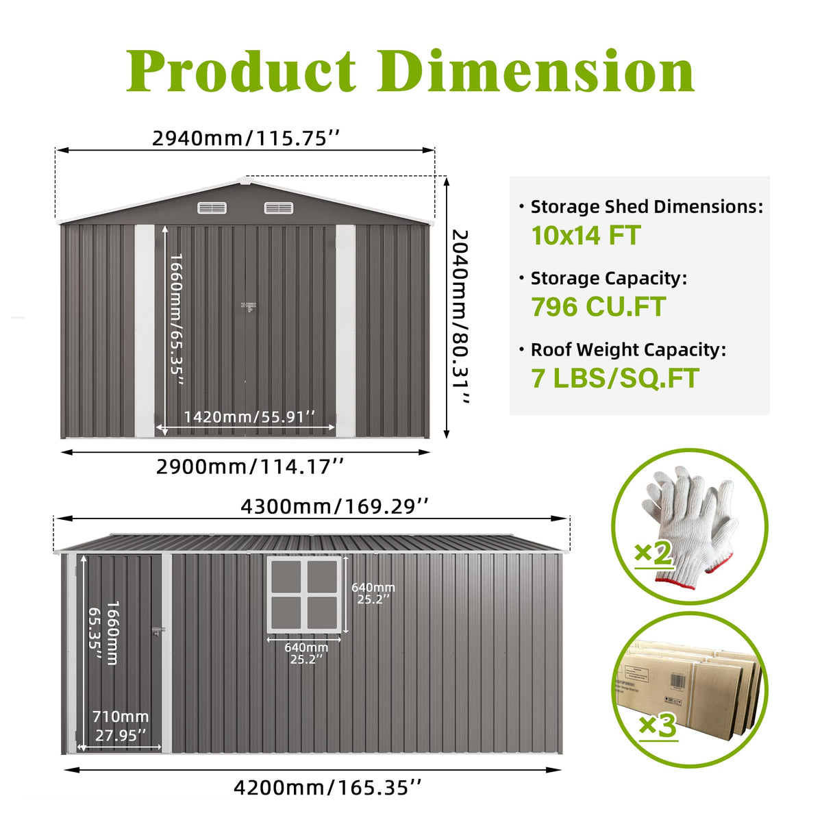 10x14 FT Outdoor Metal Storage Shed M437041