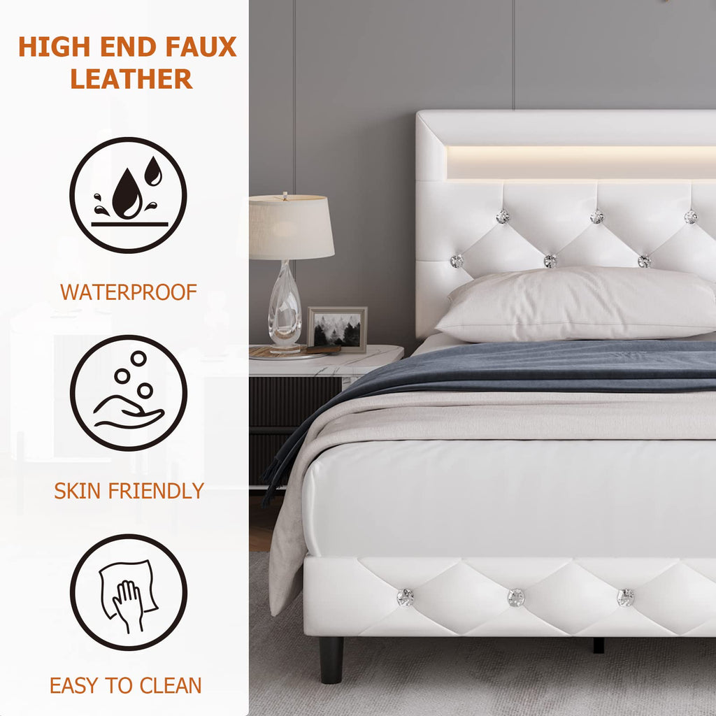 White Faux Leather Upholstered Full Size Platform Bed Frame N644289