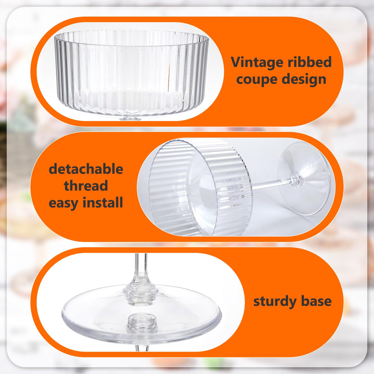 6 Pcs 10 oz Clear Plastic Martini Glasses G400