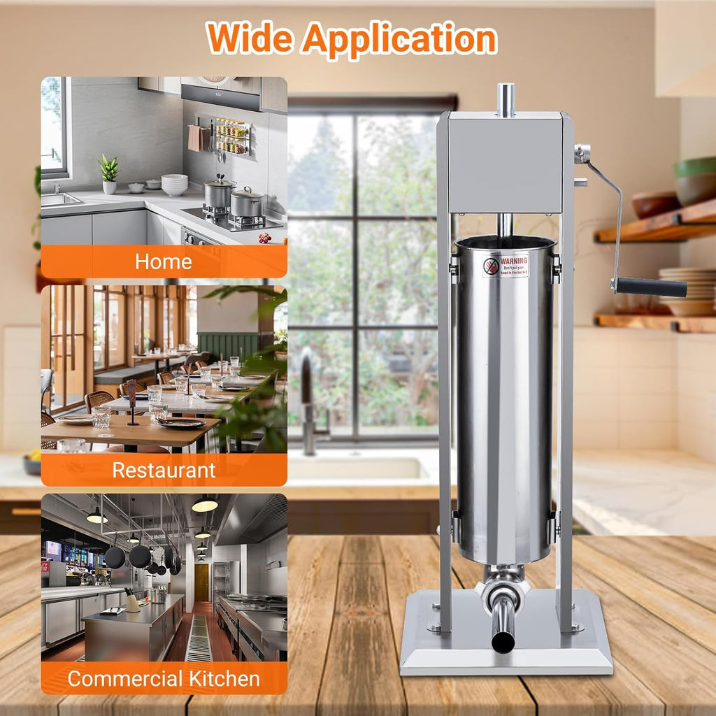 Two Speed Stainless Steel Vertical 15LBS Sausage Stuffer with 5 Stuffing Tubes R94113