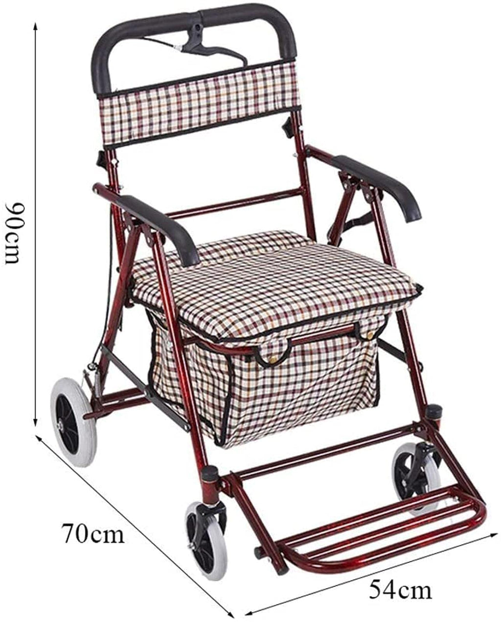 Rollator Walker Shopping Trolley with Seat Pedal Side Brake Red C67858