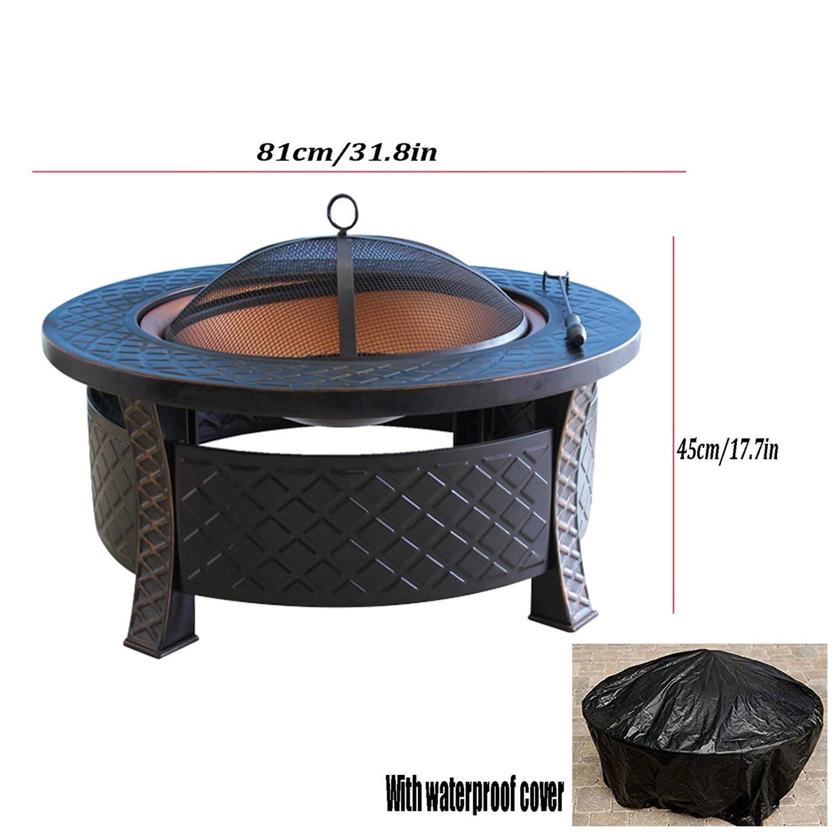 Wood-Burning Fire Pit Bowl with Spark Screen N326