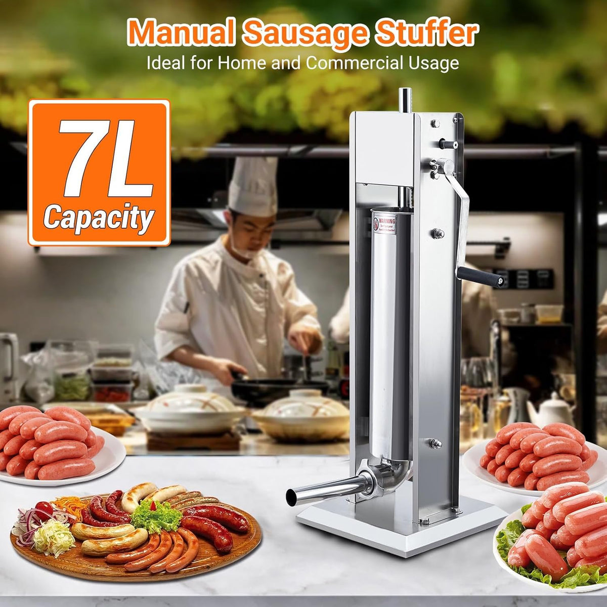 Two Speed Stainless Steel Vertical 15LBS Sausage Stuffer with 5 Stuffing Tubes R94113