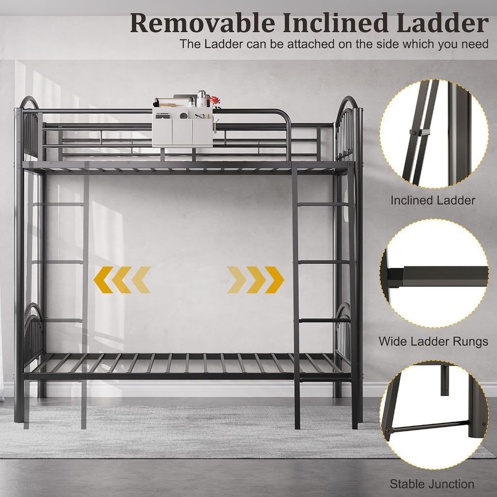 Twin Over Twin Metal Bunk Bed with Ladder X5734