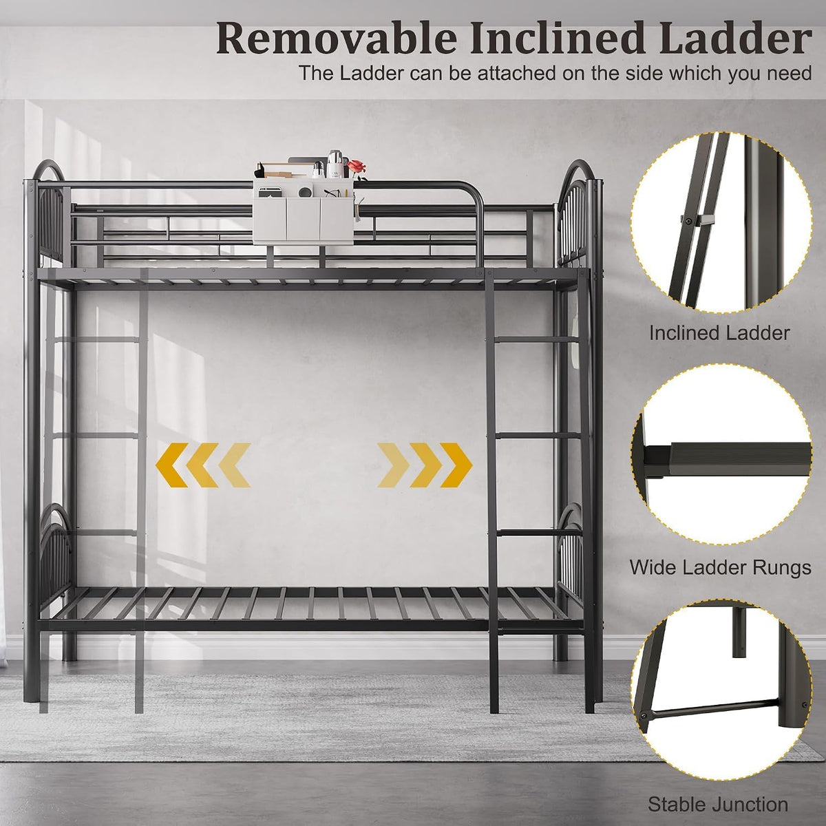 Twin Over Twin Metal Bunk Bed with Ladder X5734