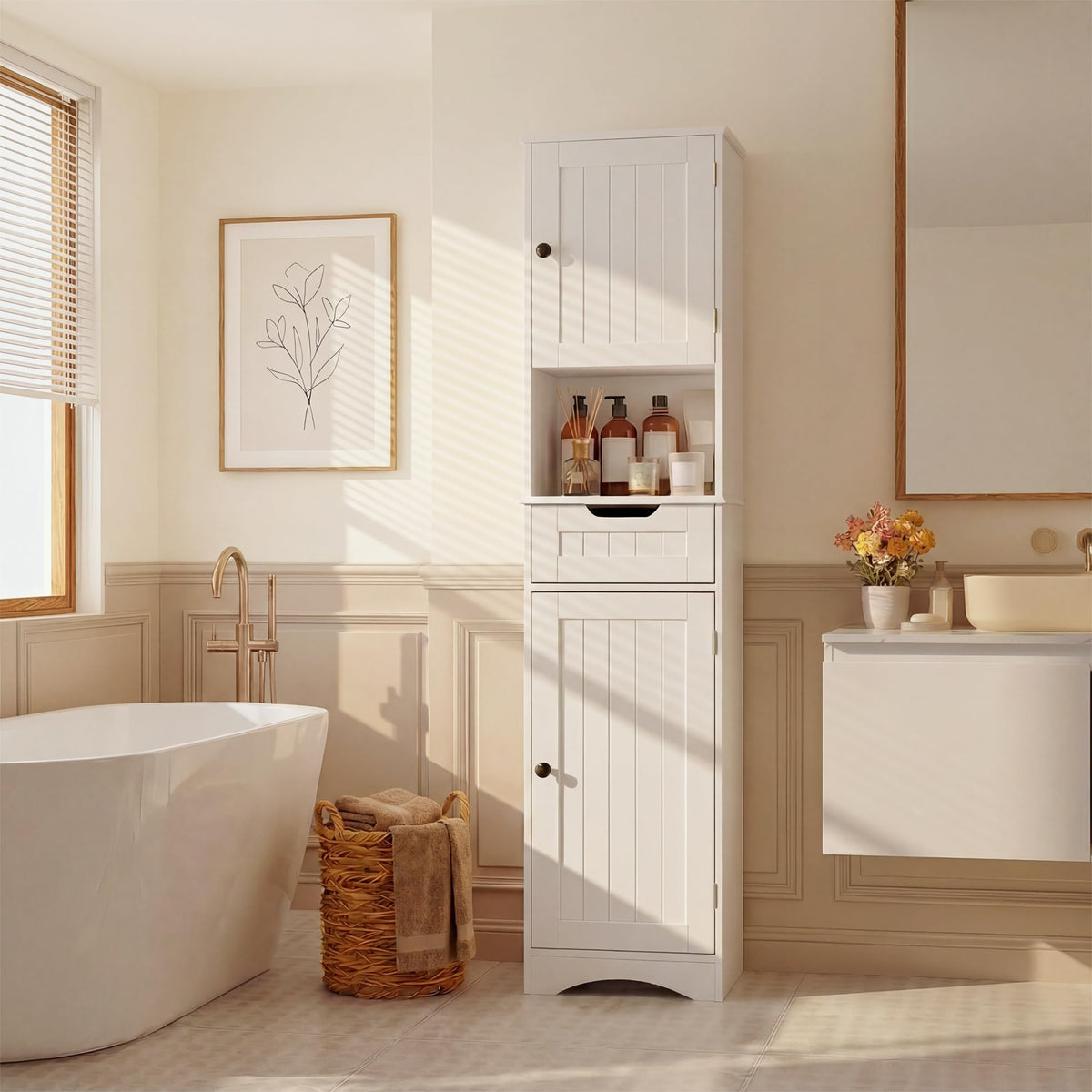 67” H Tall White Bathroom Storage Cabinet Z91749