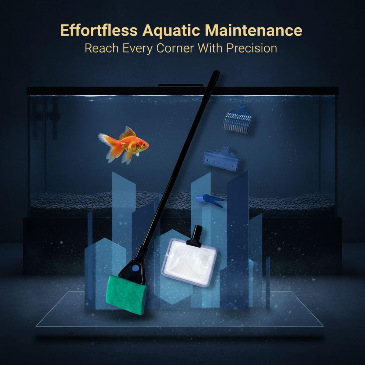 5 in 1 Aquarium Cleaning Kit with Algae Scraper Gravel Rake Fish Net and Brush M39572