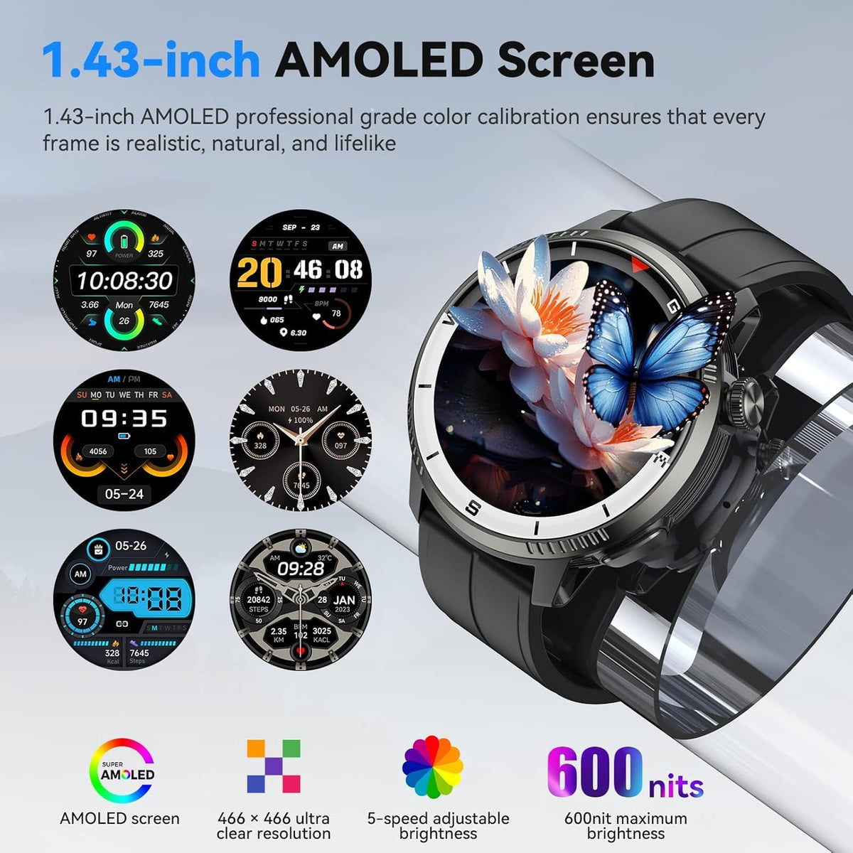 Black GPS Smartwatch with Heart Rate Monitor Y155709