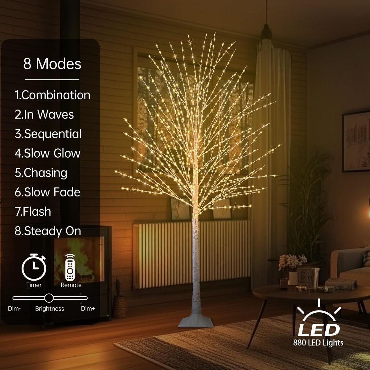 6FT Lighted Birch Tree with 880 LED Lights S9774