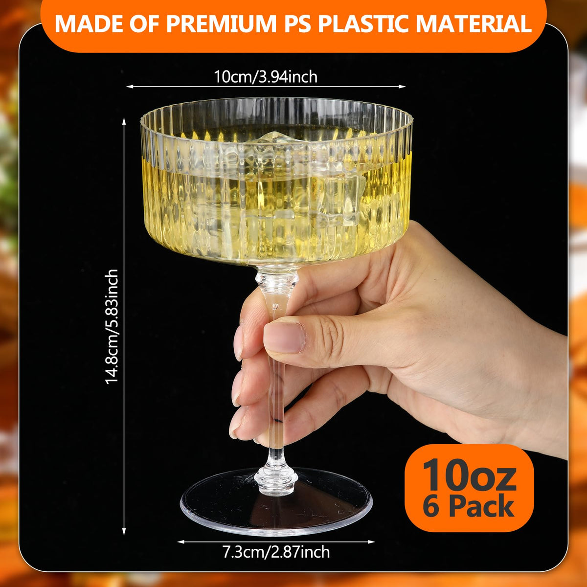 6 Pcs 10 oz Clear Plastic Martini Glasses G400