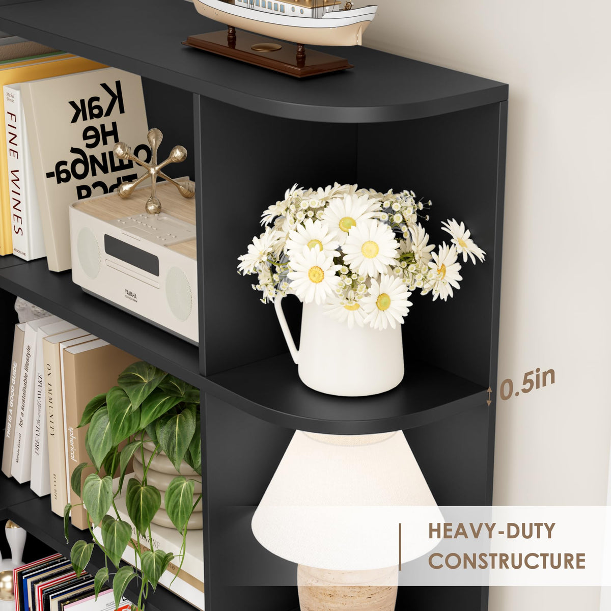 72" Tall 6-Tier Black Corner Bookshelf Q106
