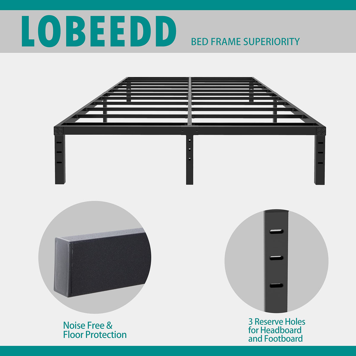 18 Inch Queen Metal Platform Bed Frame Heavy Duty Black Q99838