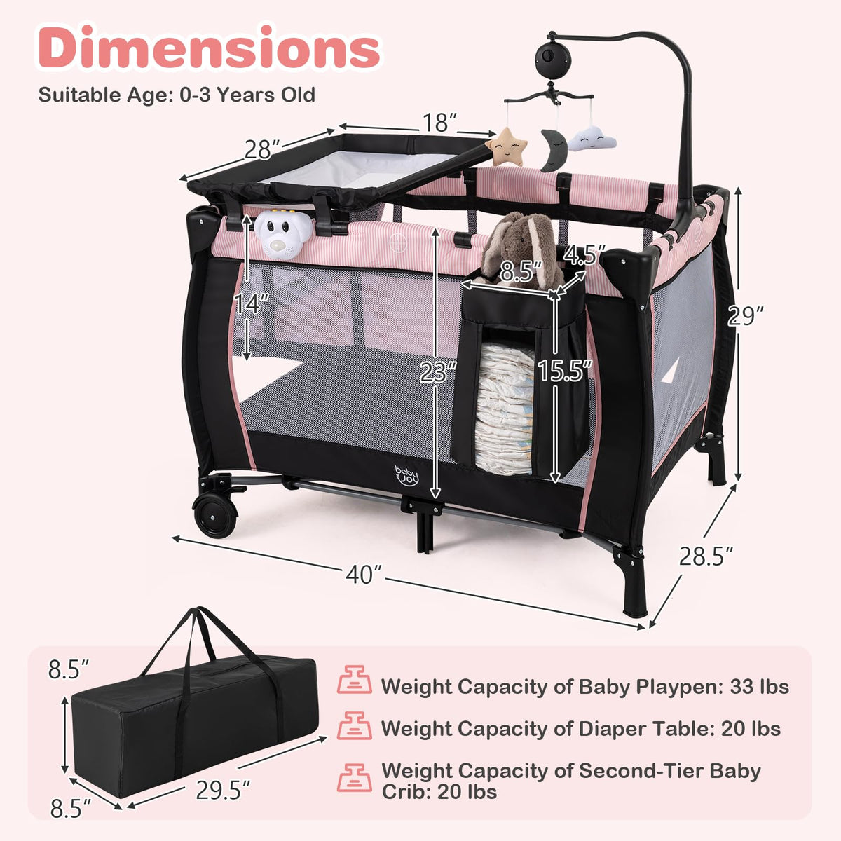 3 in 1 Pack and Play Portable Baby Playard with Bassinet G838524
