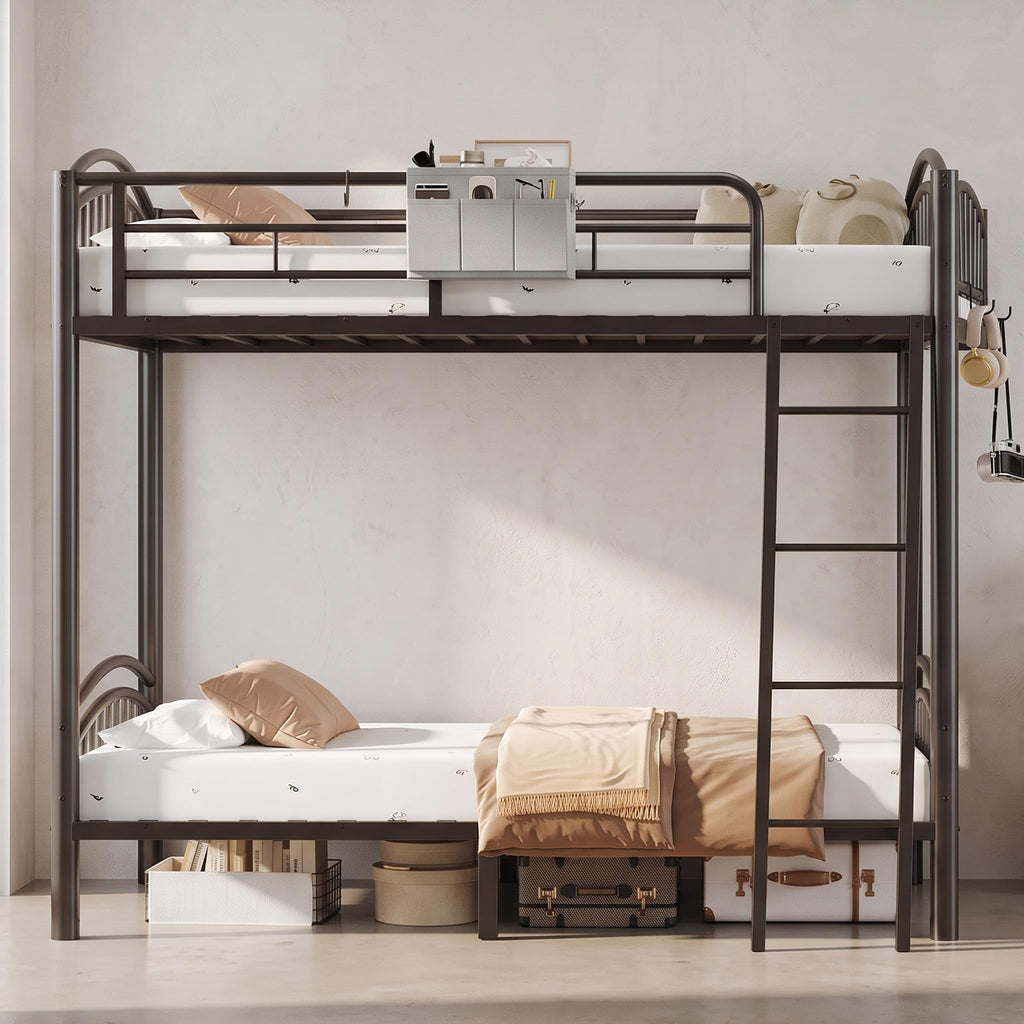 Twin Over Twin Metal Bunk Bed with Ladder X5734