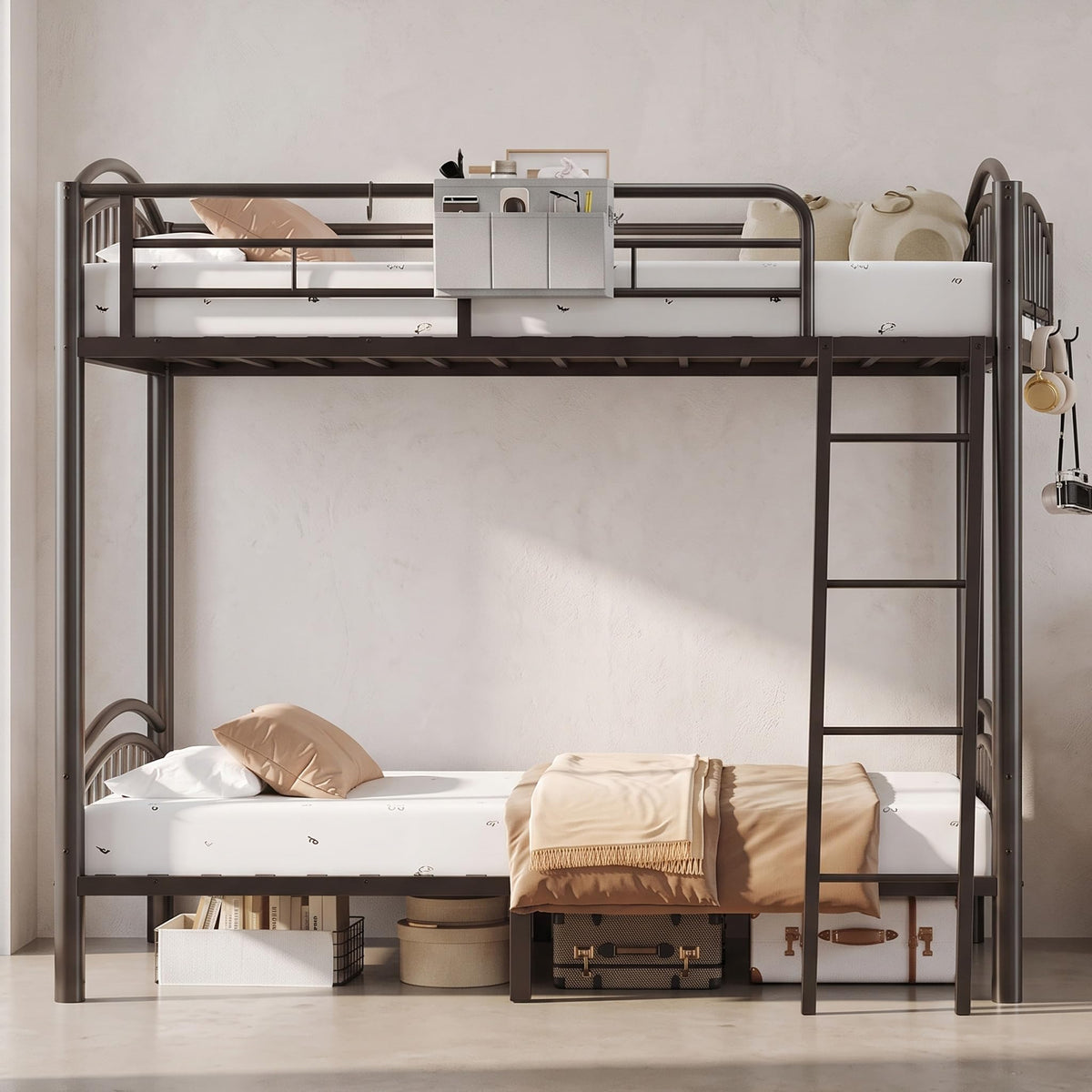 Twin Over Twin Metal Bunk Bed with Ladder X5734