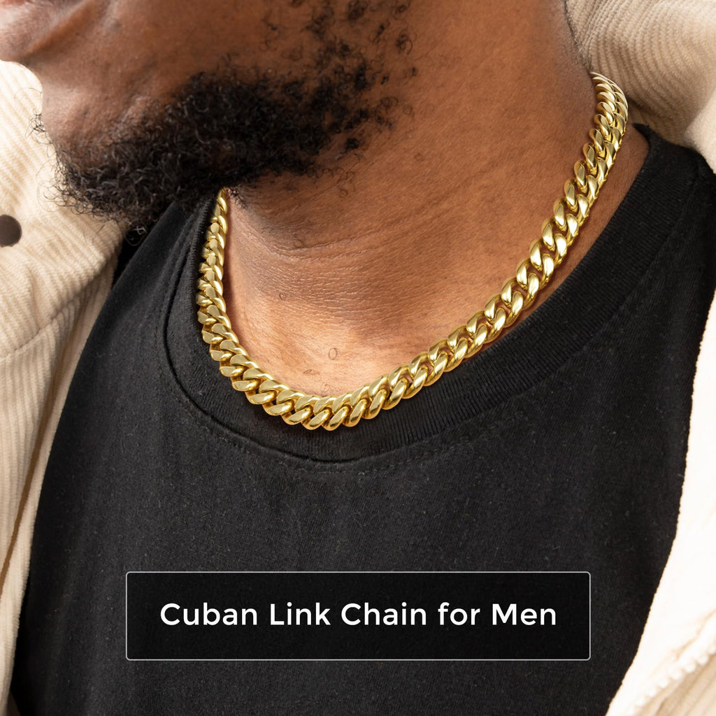 Gold Cuban Link Chain 316L Stainless Steel Necklace 20/22/24 Inches C94085