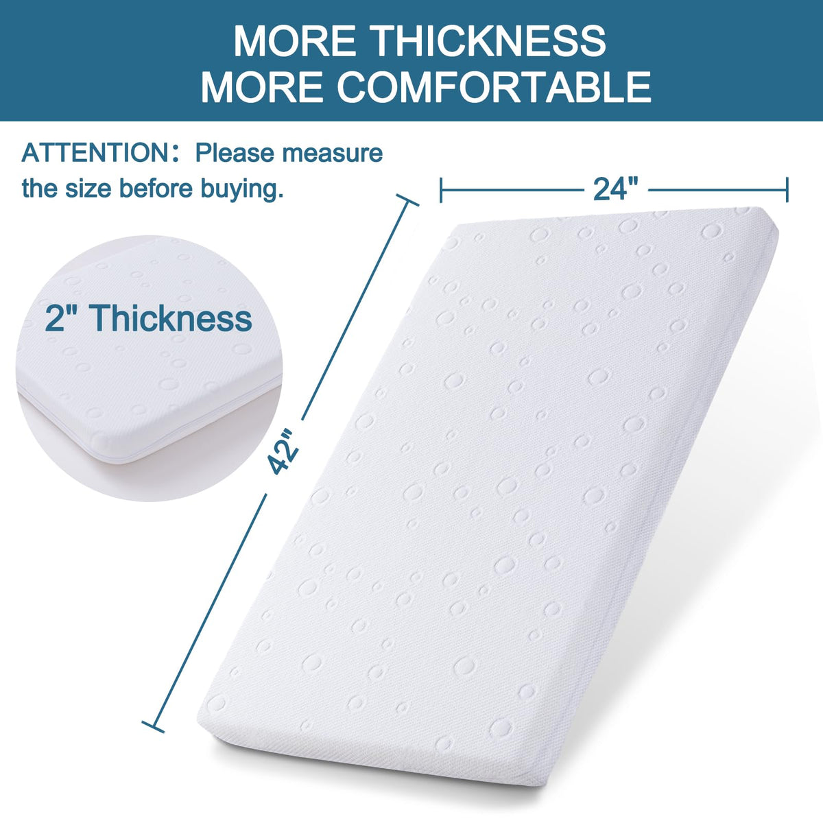 Baby Bassinet Mattress, 42" x 24" x 2" Dual Sided Gel Memory Foam with Removable Cover O797