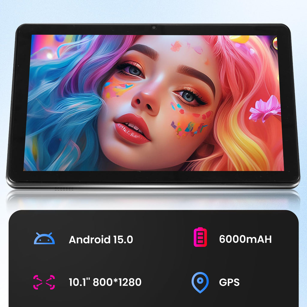 Android 15 Tablet, 10.1 Inch 18GB RAM 128GB ROM, 1TB Expandable, 1280 * 800 HD Display, 5G WiFi, BT5, 6000mAh Battery, GMS O647813