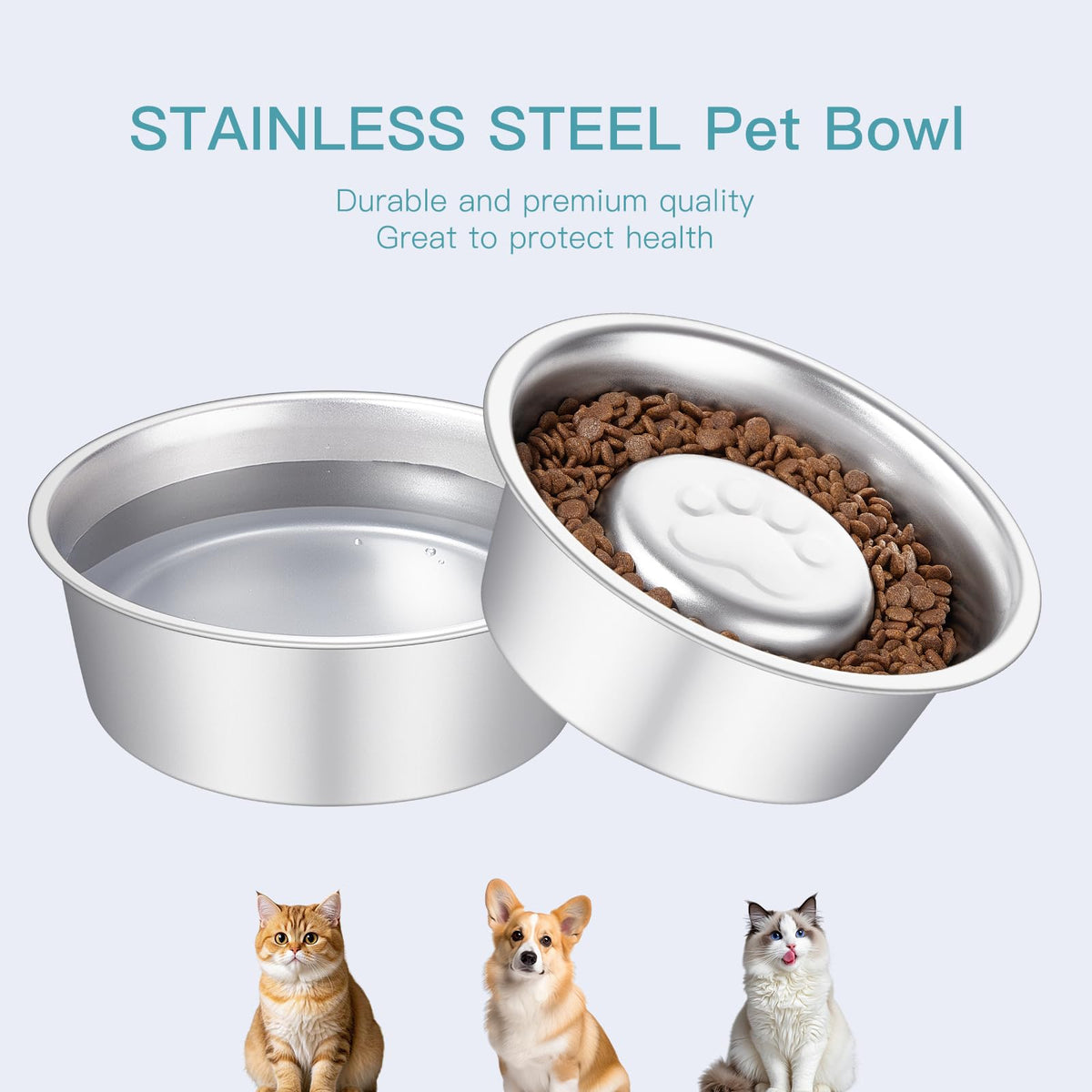 Stainless Steel Pet Dog Water and Food Bowl, 2-Pack Y414
