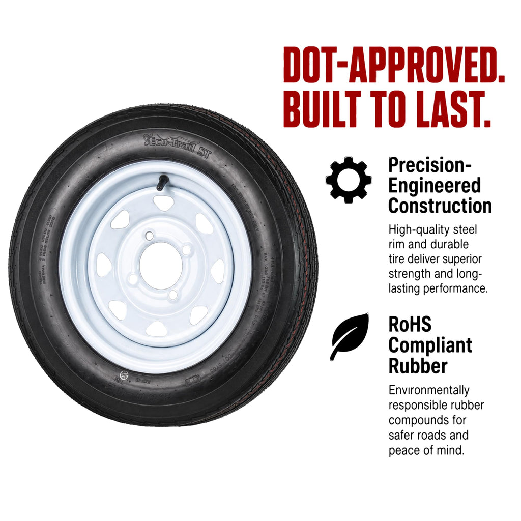 2-Pack Trailer Tire Rim Assembly 4.80-12 12 5 Lug Silver K810