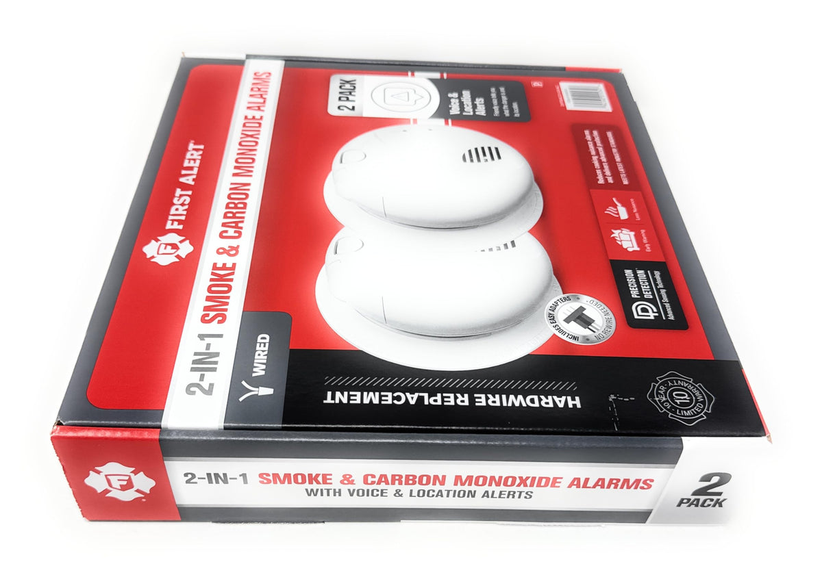 Combination Smoke & Carbon Monoxide Alarm, Hardwire Detector with Battery Backup, 2-Pack F7698